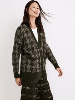 NWT Madewell Allston Houndstooth Cardigan Sweater Pine Green XS